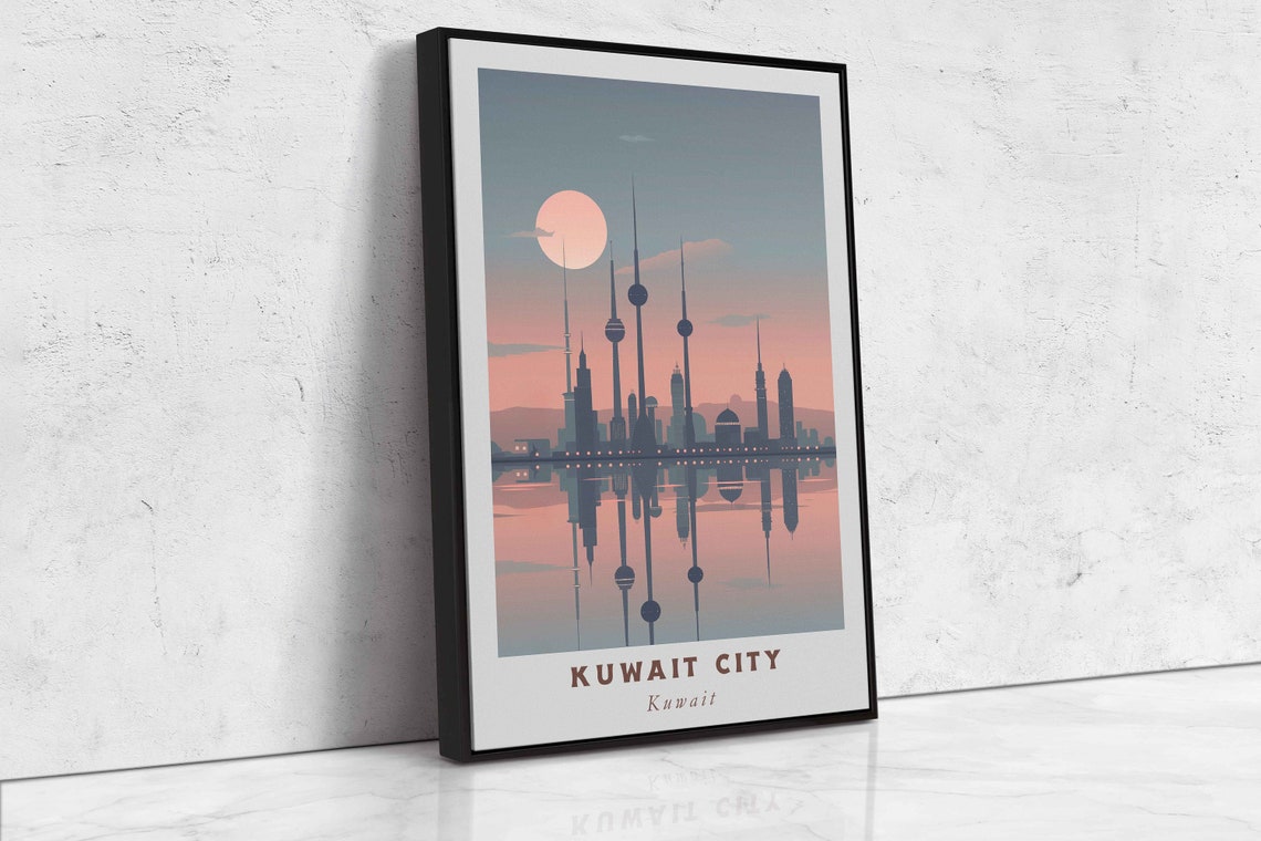 Kuwait City Kuwait Towers Sunset Water Reflection Art Poster - Image 2