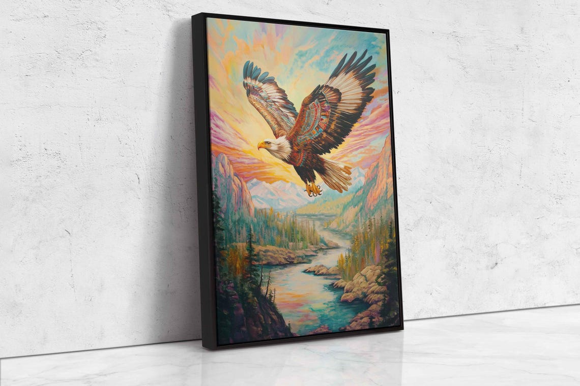 Vibrant Eagle Soaring Above a Rugged Mountain River Canyon Poster - Image 4