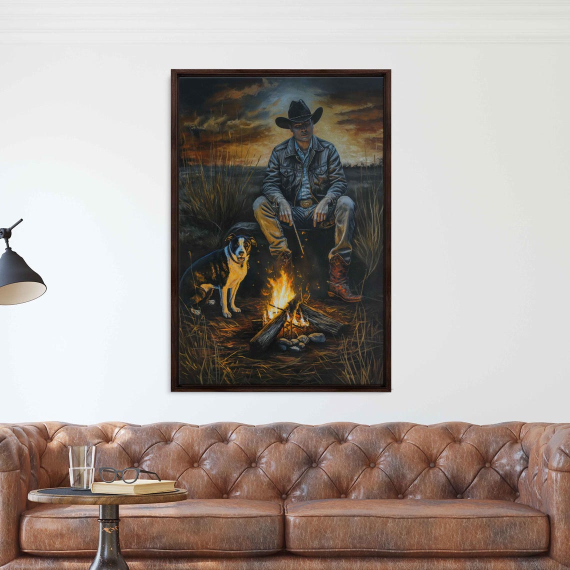 Cowboy And Dog Resting By Campfire Night Western Poster Print - Image 3