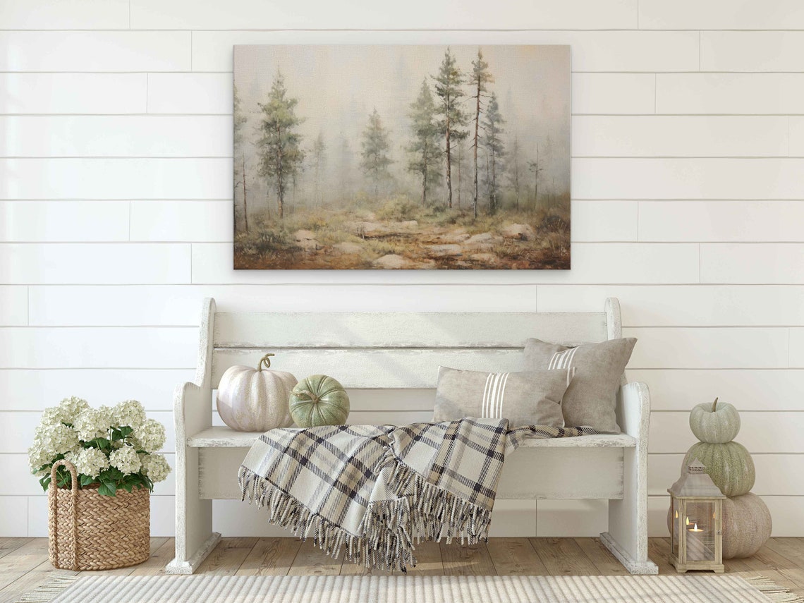 Foggy Pine Forest Mist Impressionist Woodland Wall Art Poster - Image 2