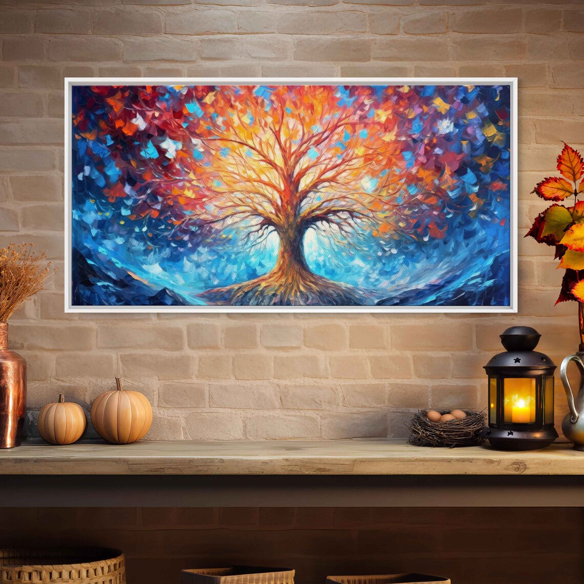 Ancient Colorful Tree Of Life Palette Knife Painting Framed Print Ready To Hang - Image 2