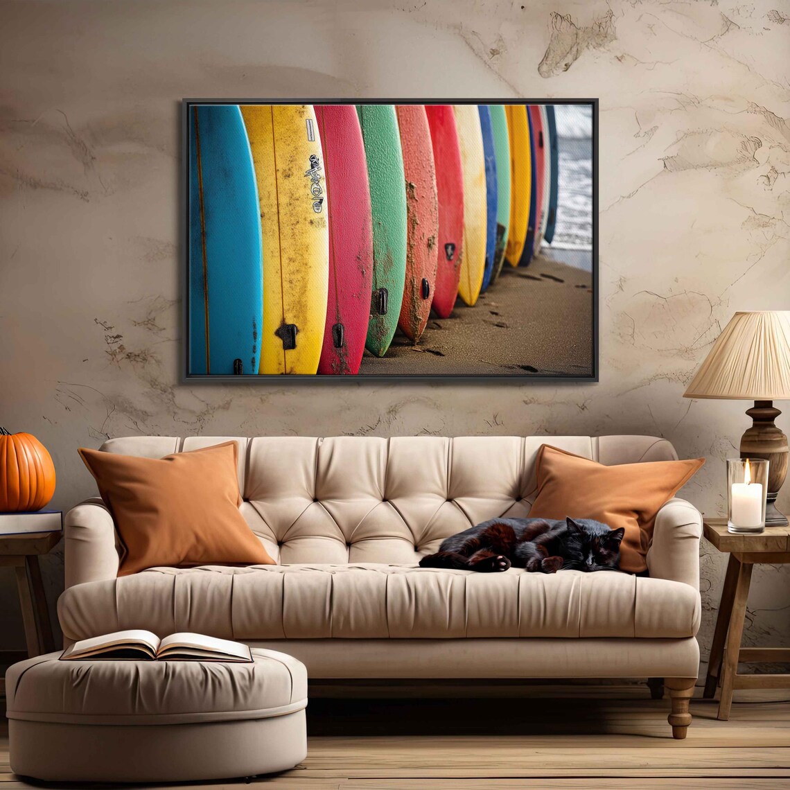 Row Of Colorful Surfboards On Warm Sandy Beach Photo Art Poster - Image 3