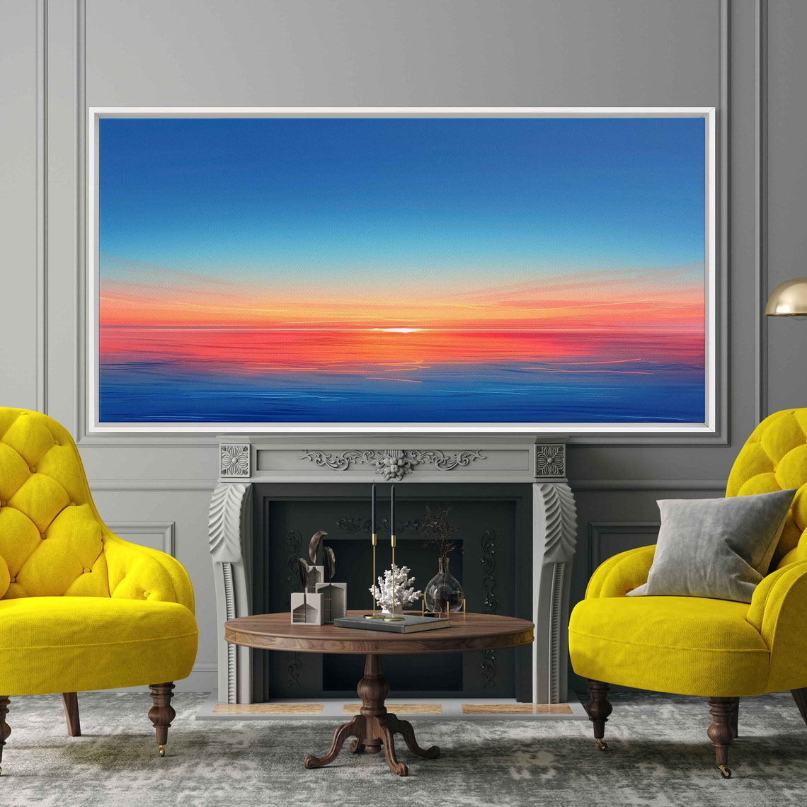 Sunset Horizon Painting Blue Clear Sky Wall Art Print Ready To Hang - Image 2