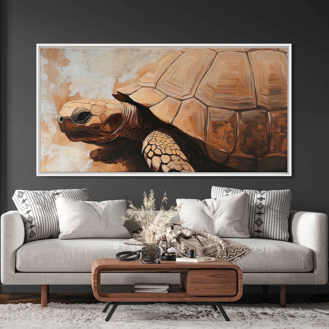 Tortoise Closeup Detailed Shell Sepia Portrait Wall Art Print
