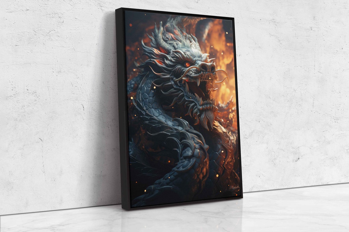 Fierce Chinese Dragon Fire Flames Dramatic Mythical Wall Art - Image 4
