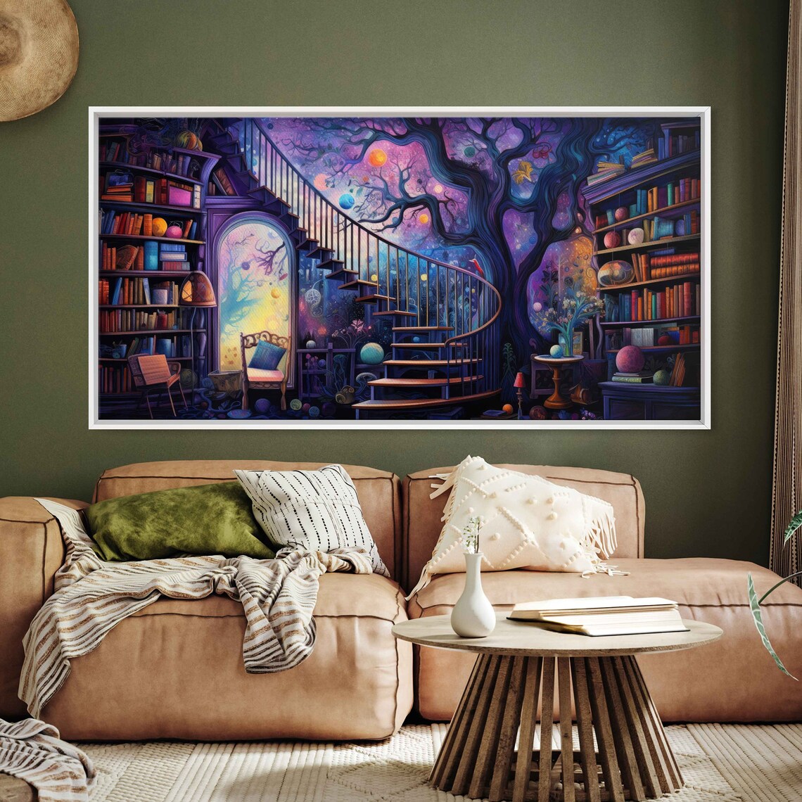 Spiral Staircase Magical Library Cosmic Tree Purple Fantasy Art Poster - Image 3