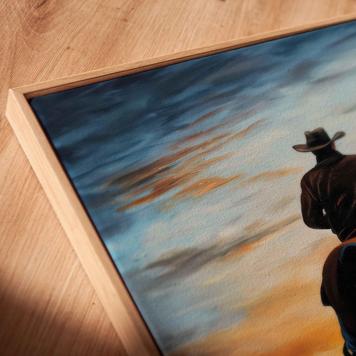 Cowboy Riding Horse Into Sunset Silhouette Western Scenic Poster - Image 2