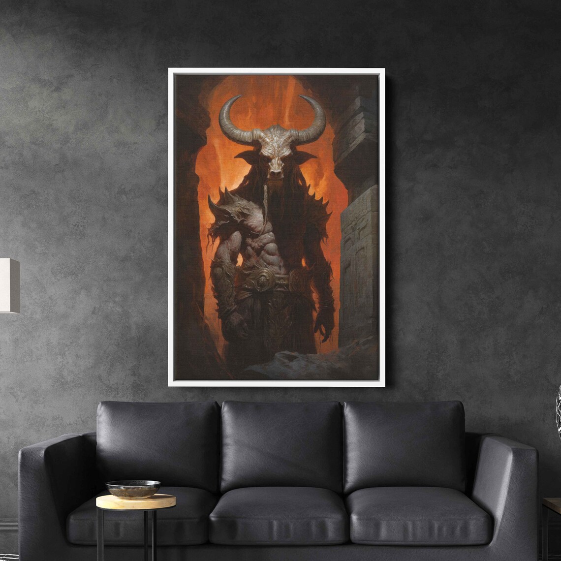 Minotaur Bull Skull Warrior Guarding Gates Of Hell Dark Art Print
