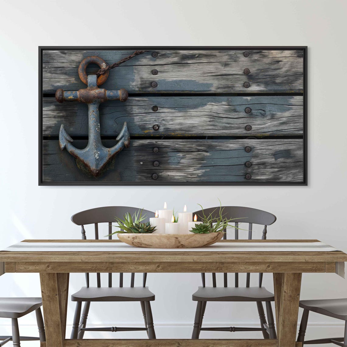Weathered Rusty Anchor On Dark Wood Planks Rustic Nautical Poster - Image 3