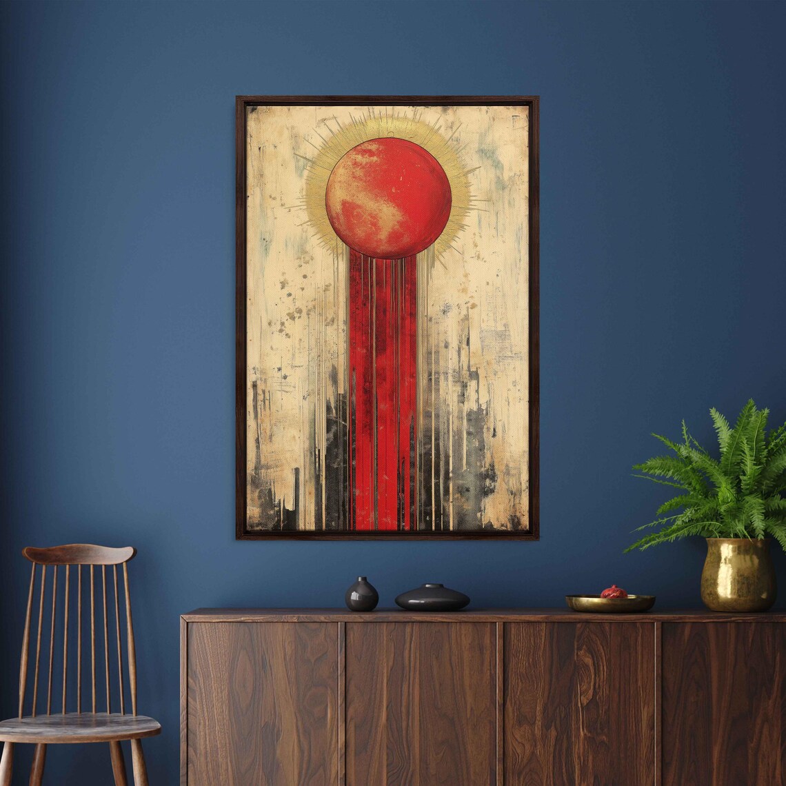 Amber Gemstone Sun, Whimsical Collage Style
