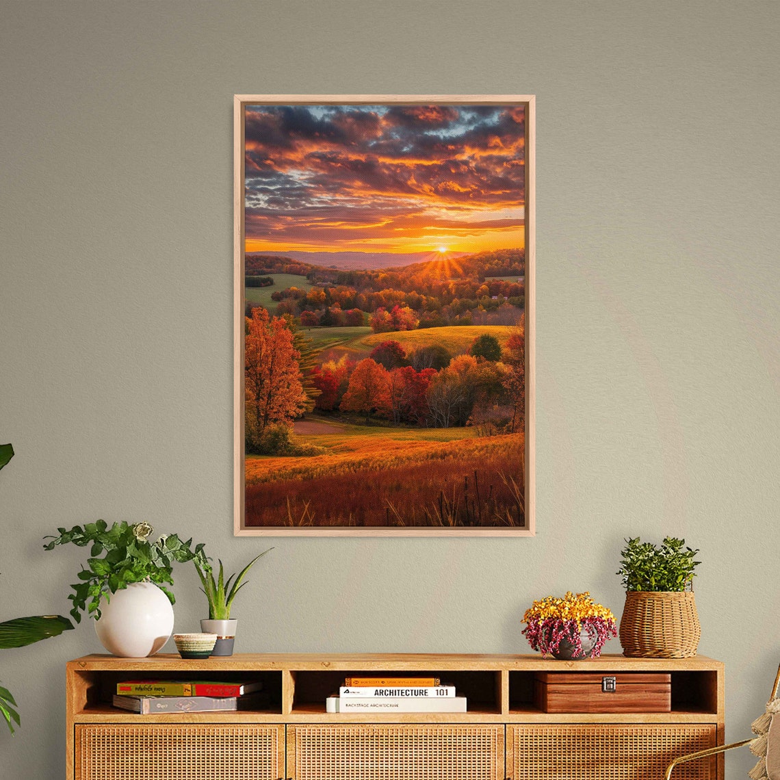 Autumn Sunset Rolling Hills Fiery Sky Fall Foliage Landscape Poster - Image 3