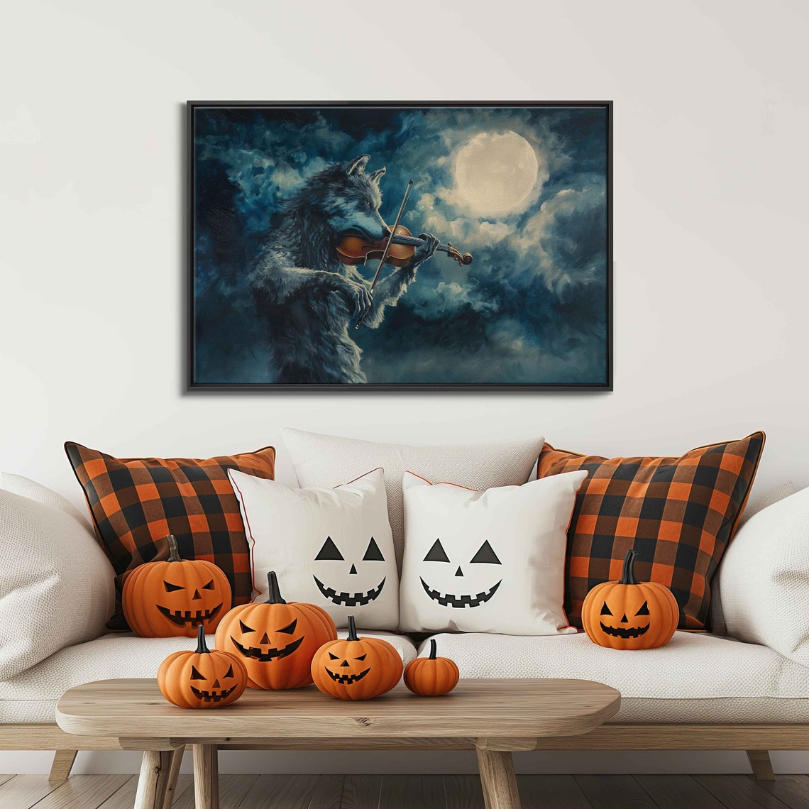Mystical Wolf Playing Violin Under Full Moon Night Sky Poster - Image 3