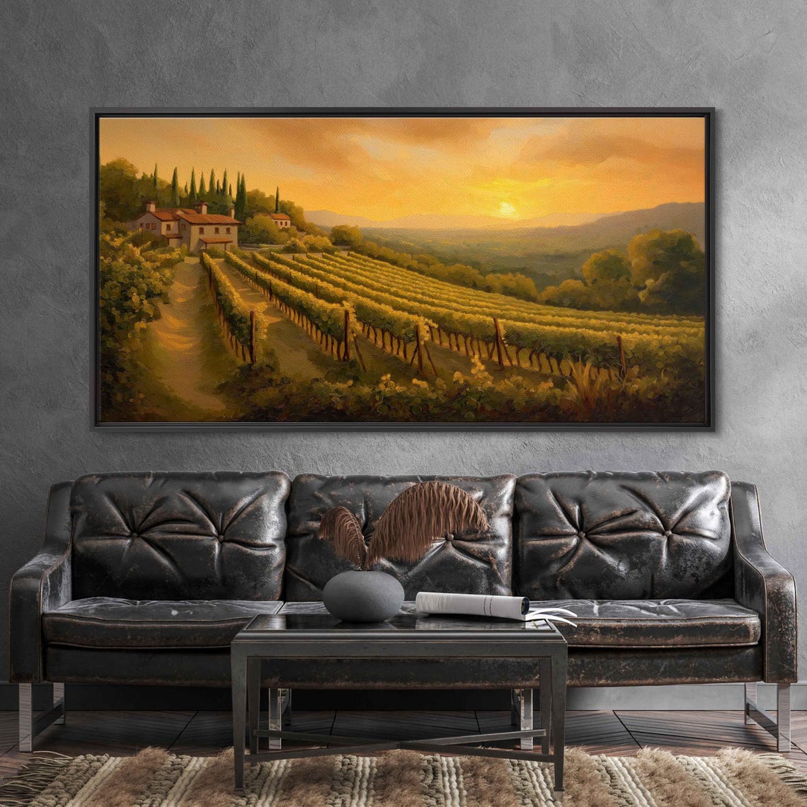 Idyllic Vineyard Hillside Golden Sunset Grape Vines Tuscany Poster - Image 3