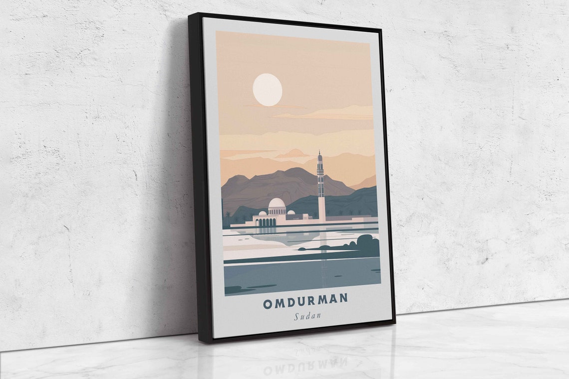 Omdurman Sudan Mosque Minaret Nile River Sunset Travel Poster - Image 2