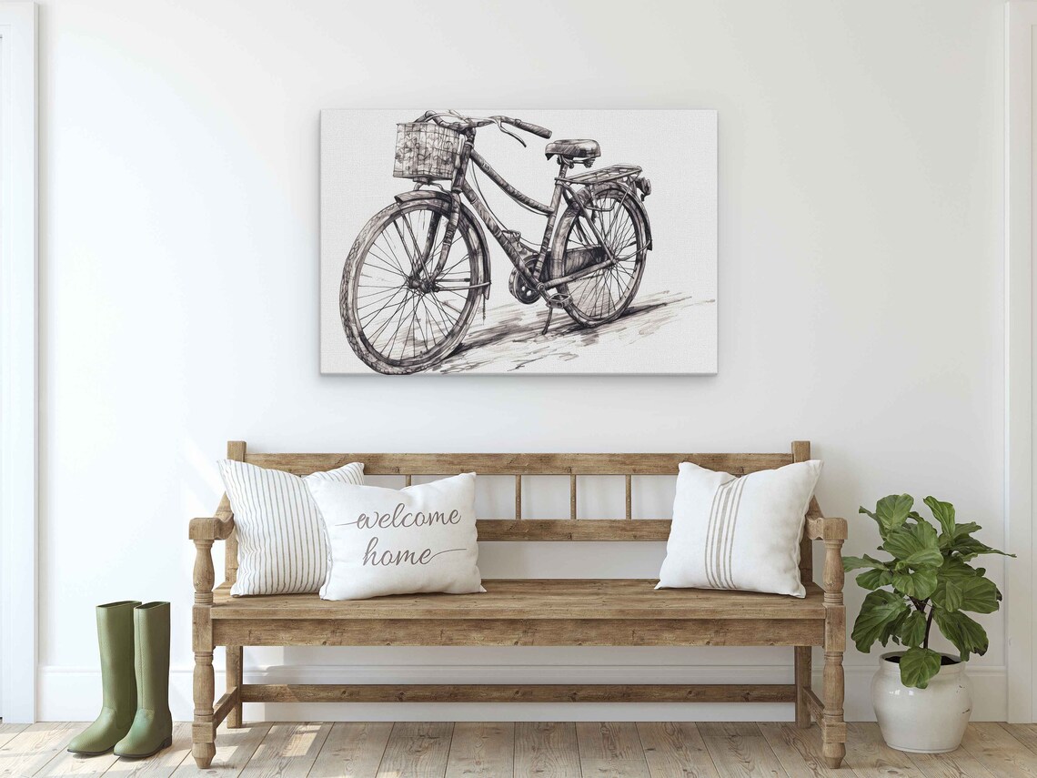 Bicycle Drawing Expressionist Pencil Art Illustration On Ready To Hang Gift For Cyclists Living Room Decor - Image 2