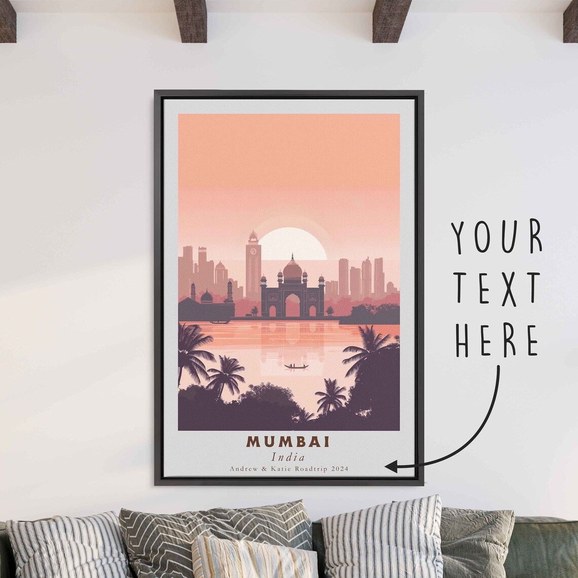 Mumbai India Gateway of India Palms Sunset Minimalist Travel Poster - Image 3
