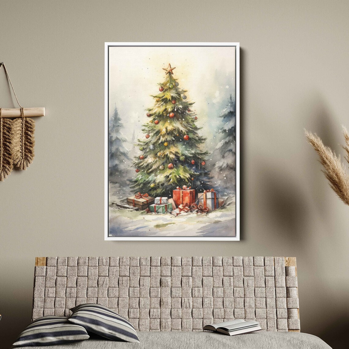 Festive Watercolor Christmas Tree Gifts Snowy Pines Holiday Poster - Image 3