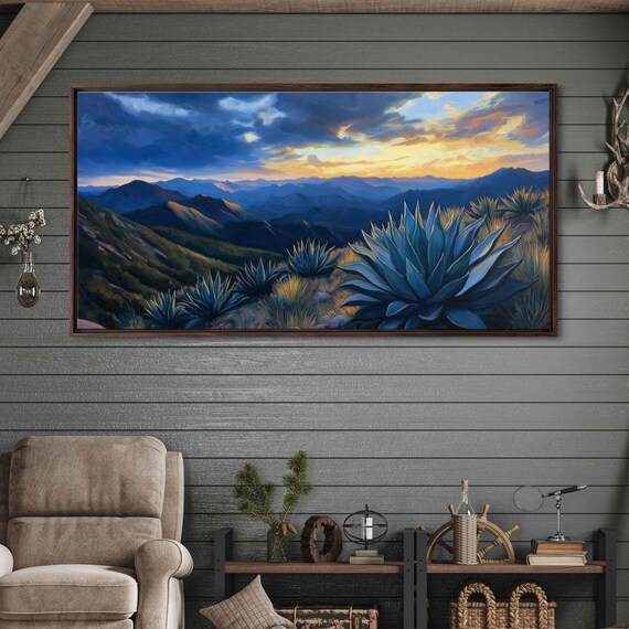 Agave Plants In Mountainous Terrain Wall Art Print Dramatic Twilight Sky