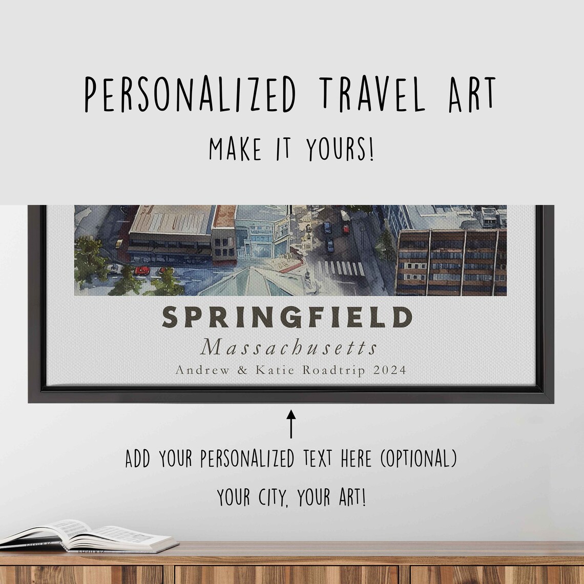 Springfield Massachusetts Watercolor Downtown Aerial Skyline Poster - Image 4