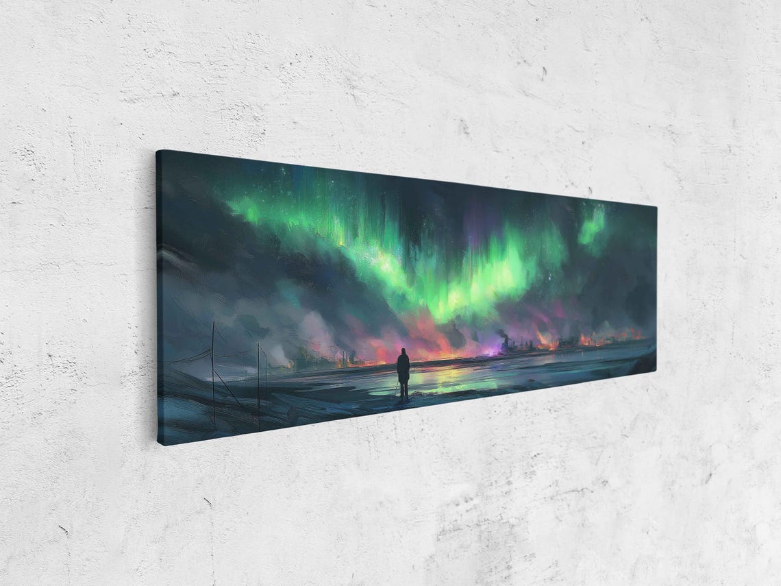 Aurora Borealis Over City Lights Green Night Sky Travel Poster - Image 4