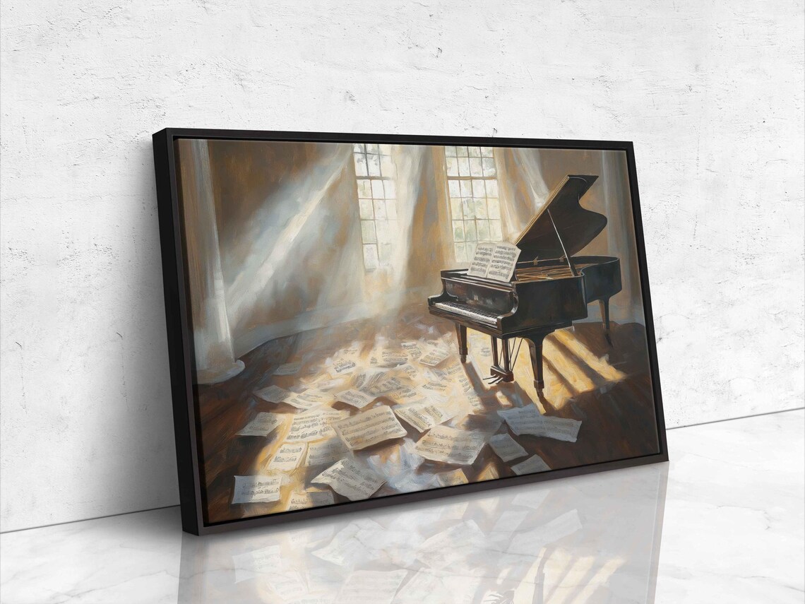 Grand Piano In Sunlit Room With Scattered Sheet Music Wall Poster - Image 4
