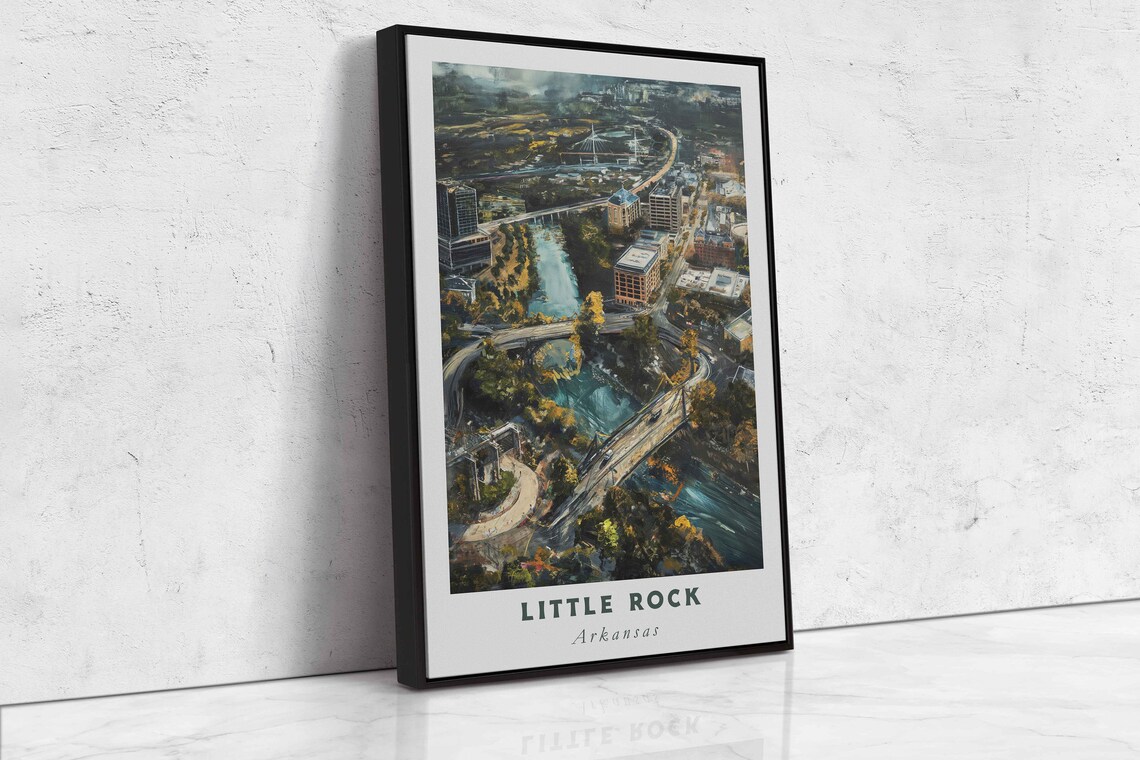 Little Rock Arkansas River Bridges Night Aerial Travel Poster - Image 2