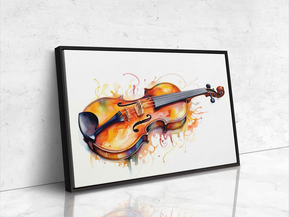 Watercolor Violin Horizontal Colorful Splash Music Lover Instrument Art - Image 4