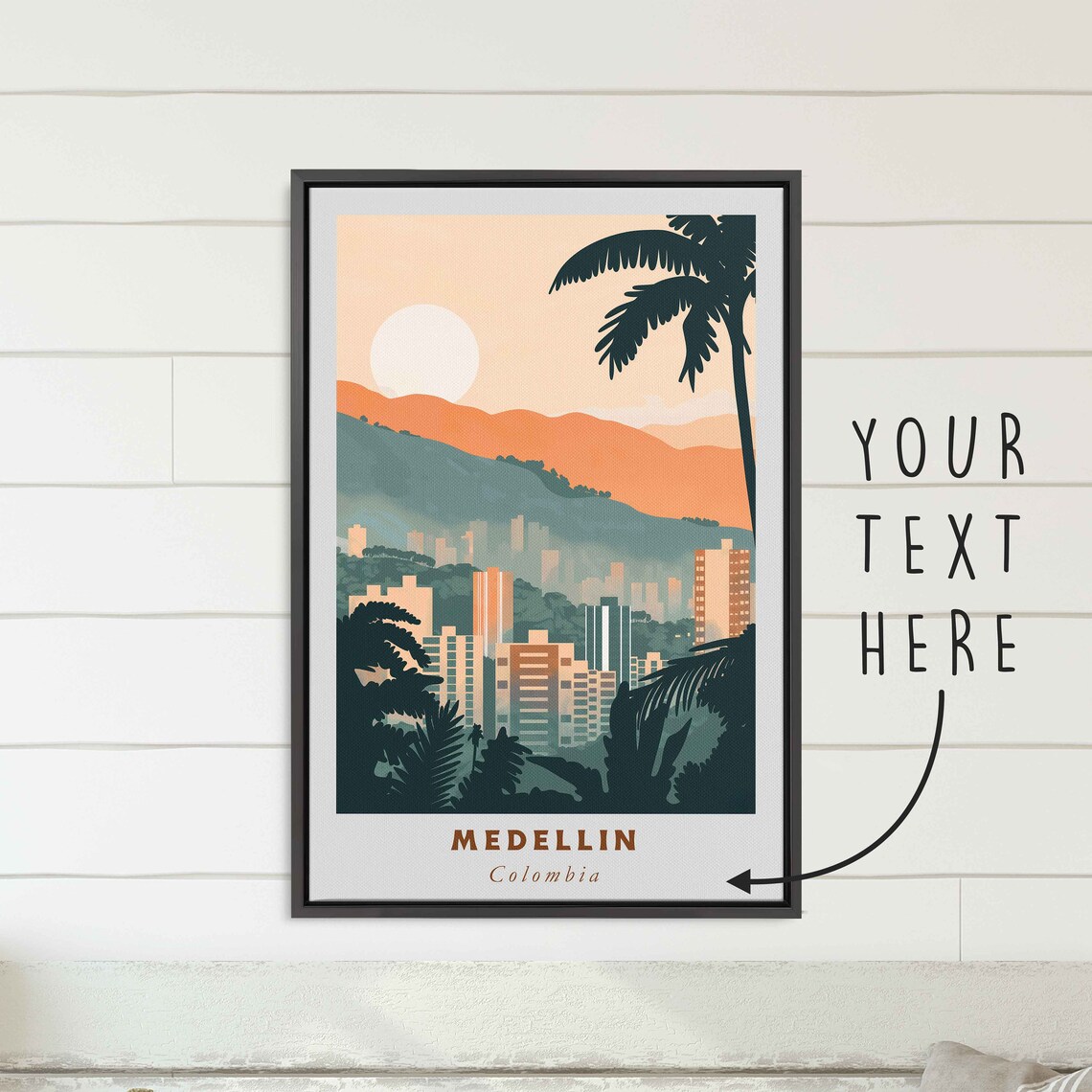 Medellin Colombia Valley Skyline Palms Mountain Sunset Travel Poster
