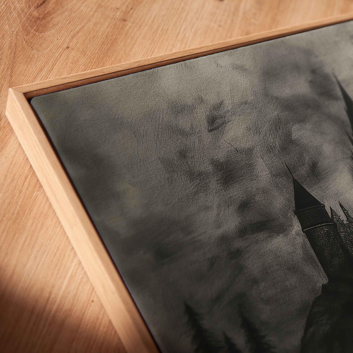 Gothic Castle on Hill Under Full Moon Dark Forest Halloween Art Poster - Image 2