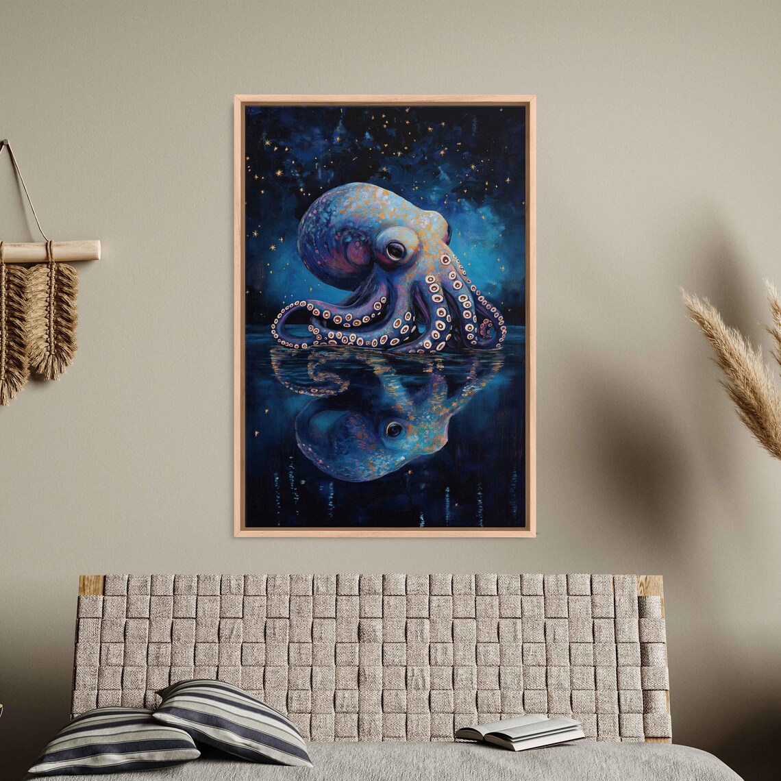 Octopus Under a Starry Night Sky, Wall Art Print - Image 3
