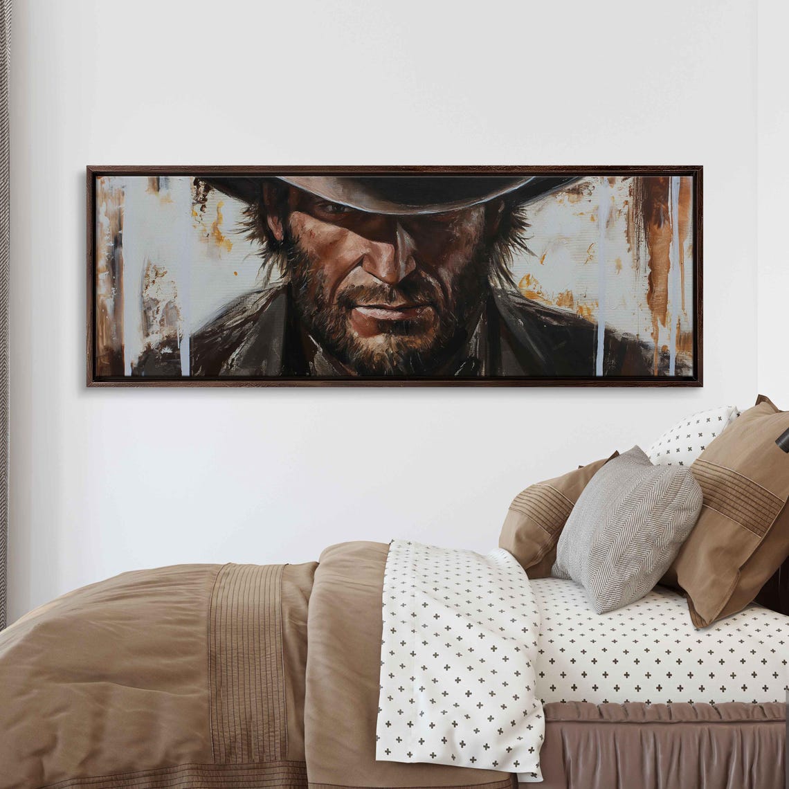 Bearded Outlaw Face In Deep Shadow Wide Panoramic Western Poster - Image 3