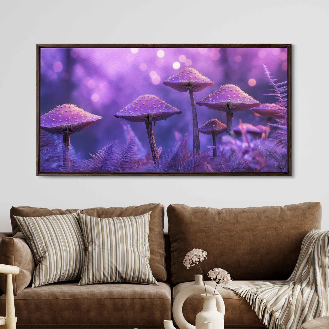 Glowing Purple Mushrooms Lilac Bokeh Forest Fairy Grove Poster