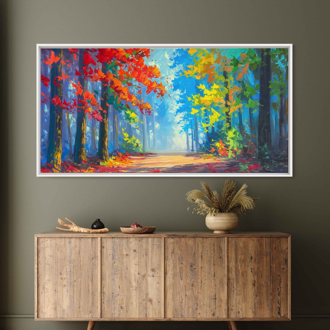 Colorful Autumn Forest Oil Painting Red Orange Foliage Path Poster - Image 2