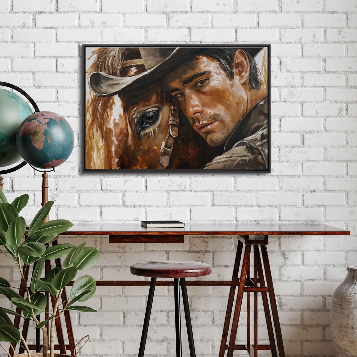 Young Cowboy With Horse Tender Closeup Western Portrait Poster