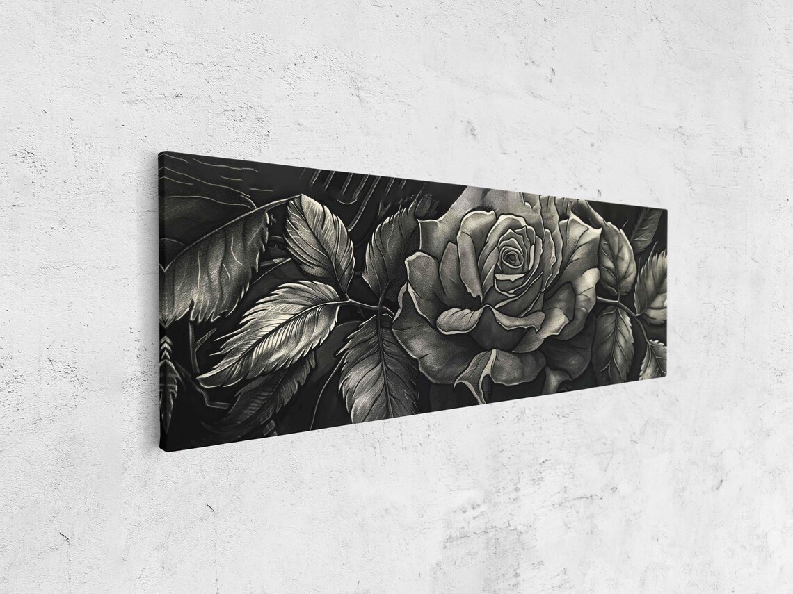 Gothic Black Rose Bloom Monochrome Floral Ink Painting Halloween Poster - Image 4