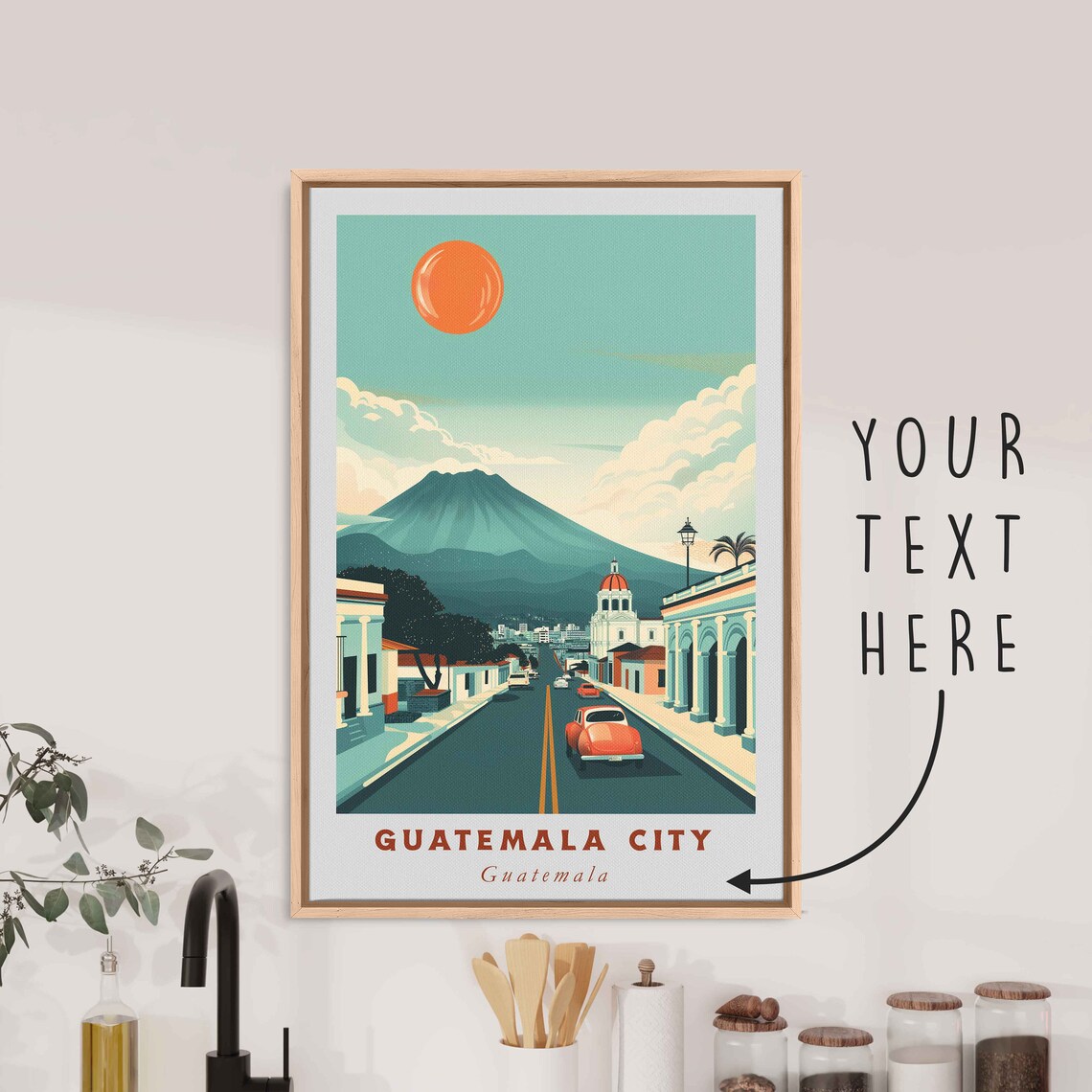 Guatemala City Guatemala Volcano Street Colonial Town Travel Poster
