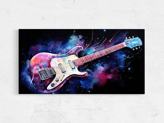 Electric Guitar Galaxy Watercolor Cosmic Space Music Art Print Poster