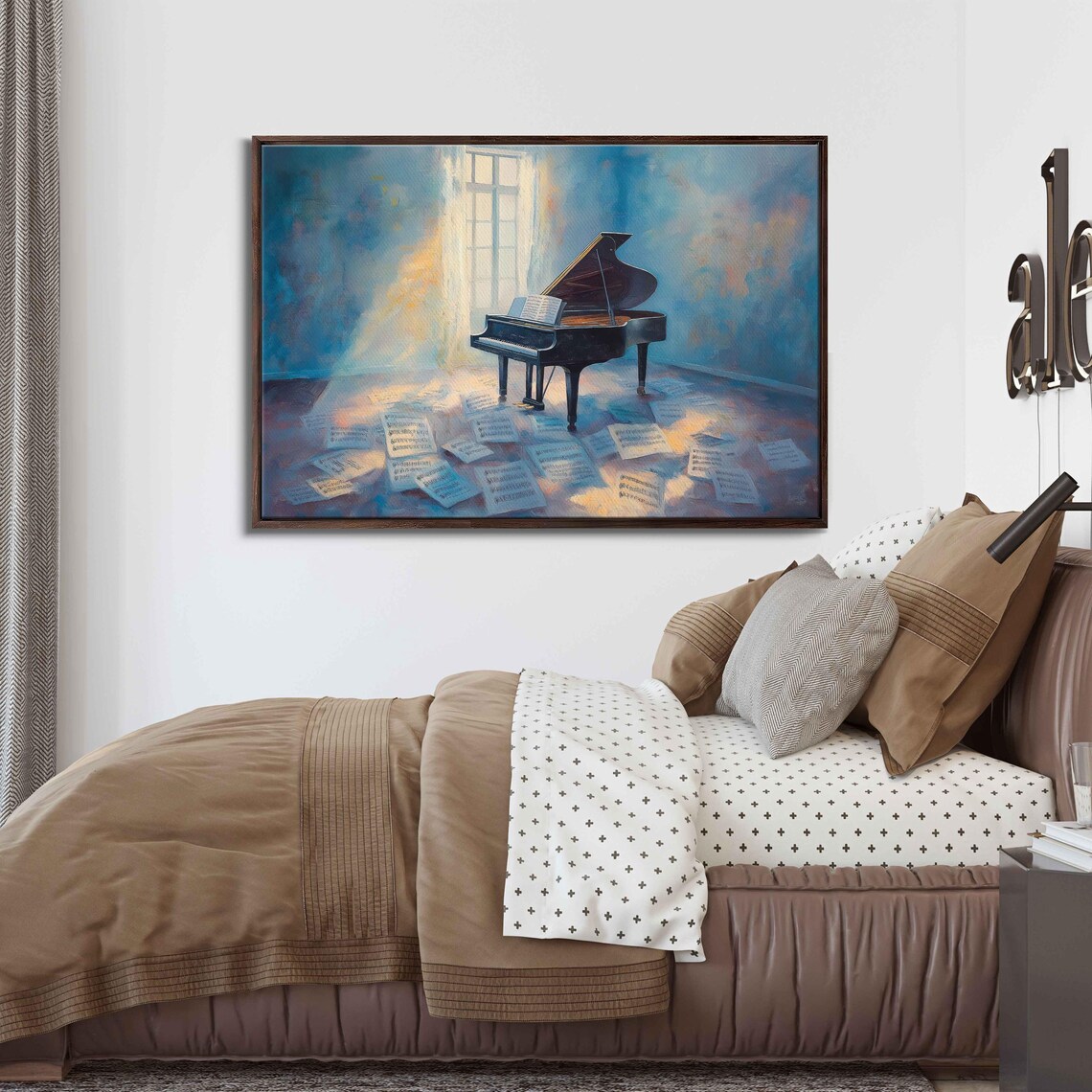 Grand Piano In Blue Sunlit Room Scattered Sheet Music Art Poster - Image 3