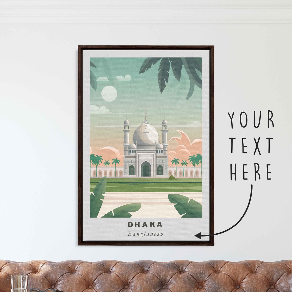 Dhaka Bangladesh White Mosque Domes Palm Trees Pastel Art Poster