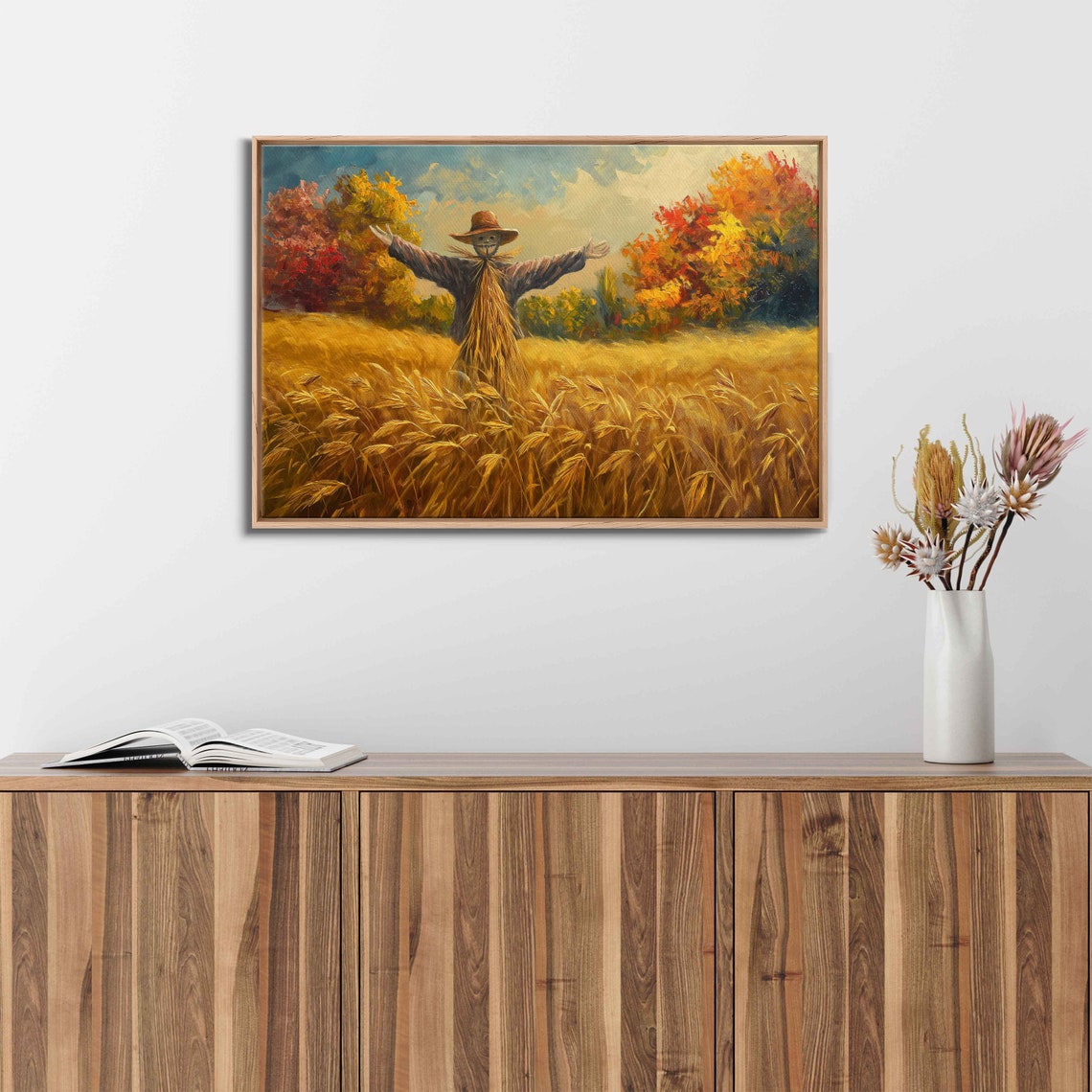 Scarecrow Standing In Golden Wheat Field Autumn Harvest Poster - Image 3