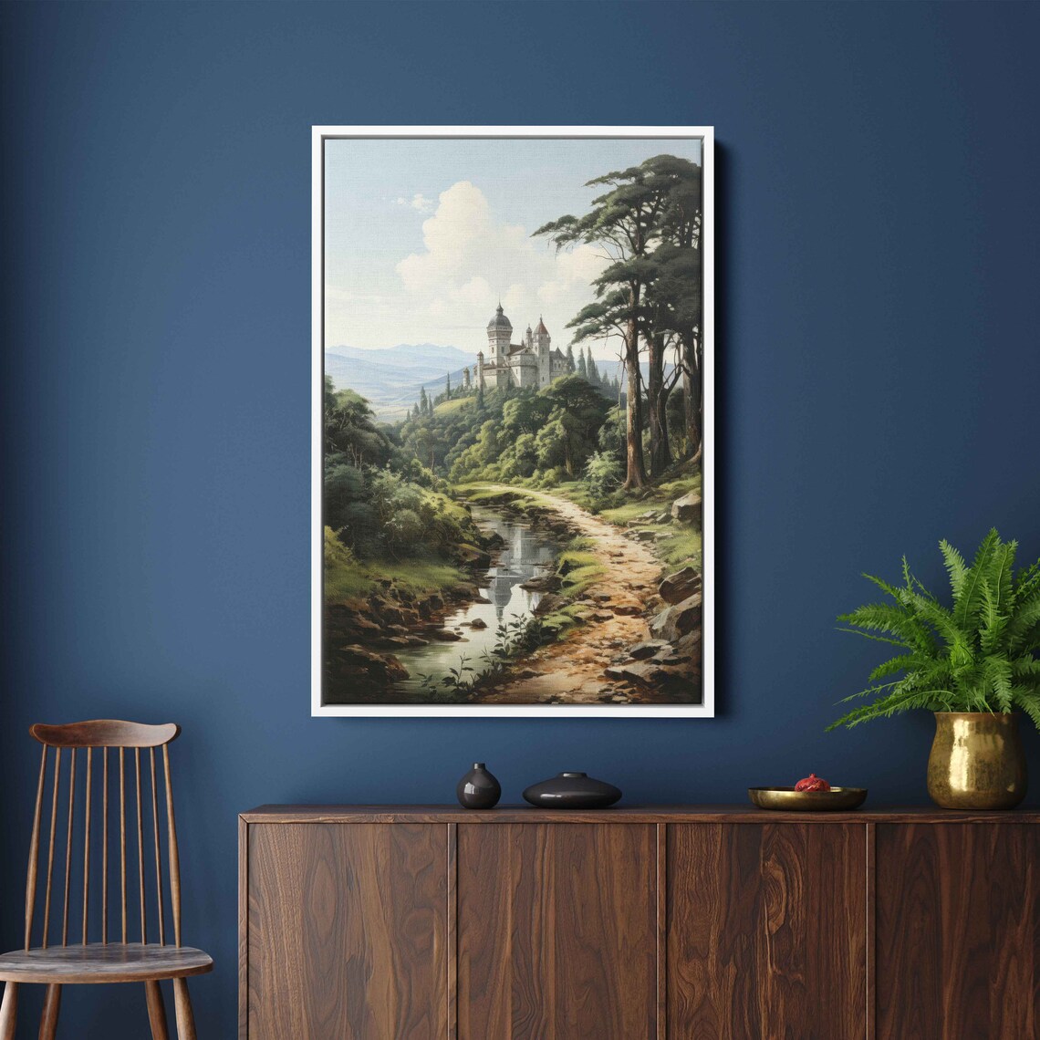 Watercolor River Castle Path, Medieval Landscape Art Print - Image 3