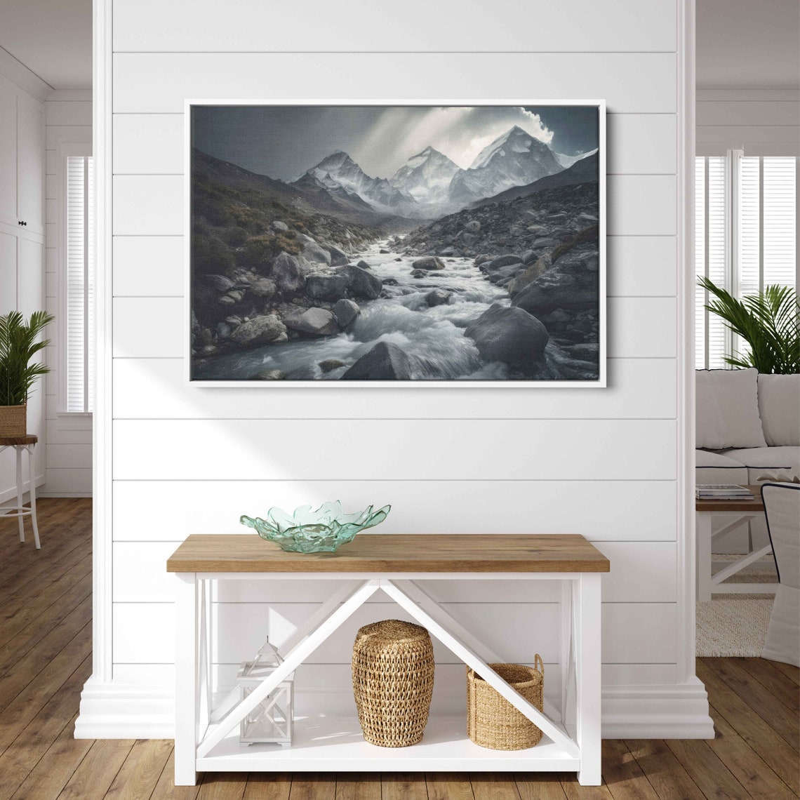 Mountain River Rocks Black And White Dramatic Landscape Photo Print - Image 3