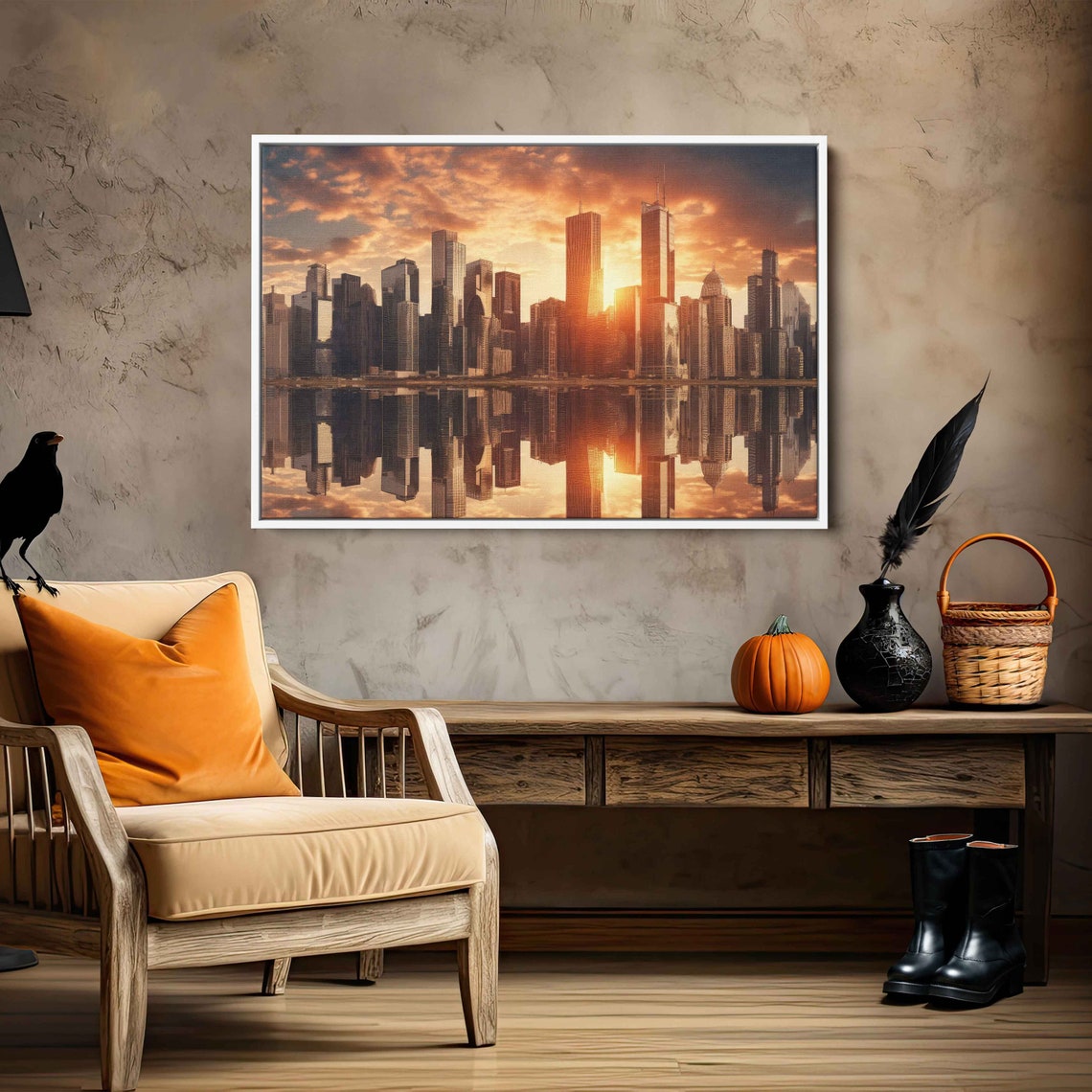City Skyline Sunset Perfect Water Reflection Urban Travel Poster - Image 3