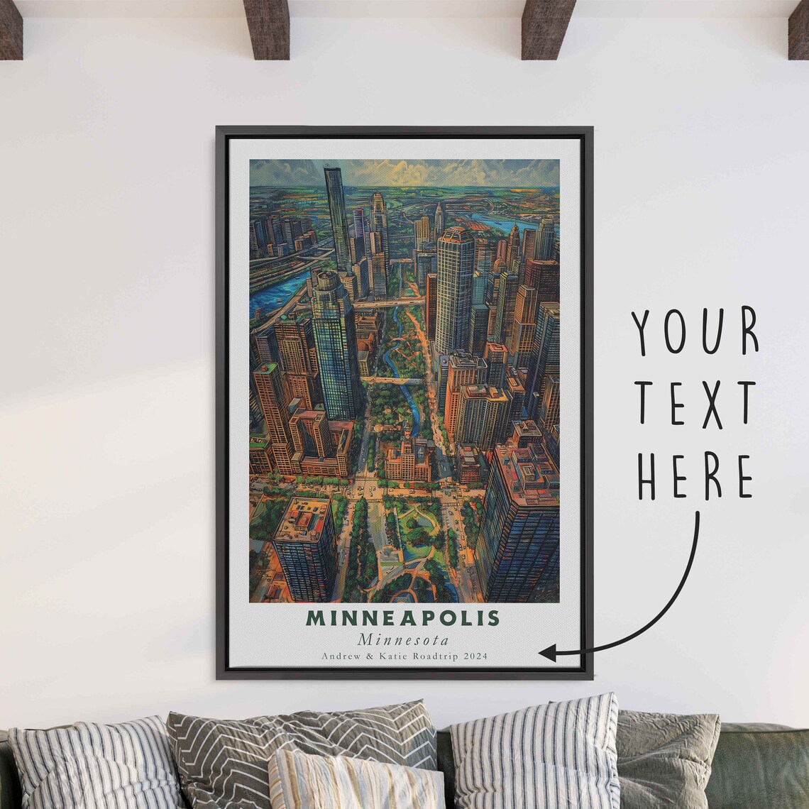 Minneapolis Minnesota Downtown Skyscraper Aerial Travel Poster - Image 3