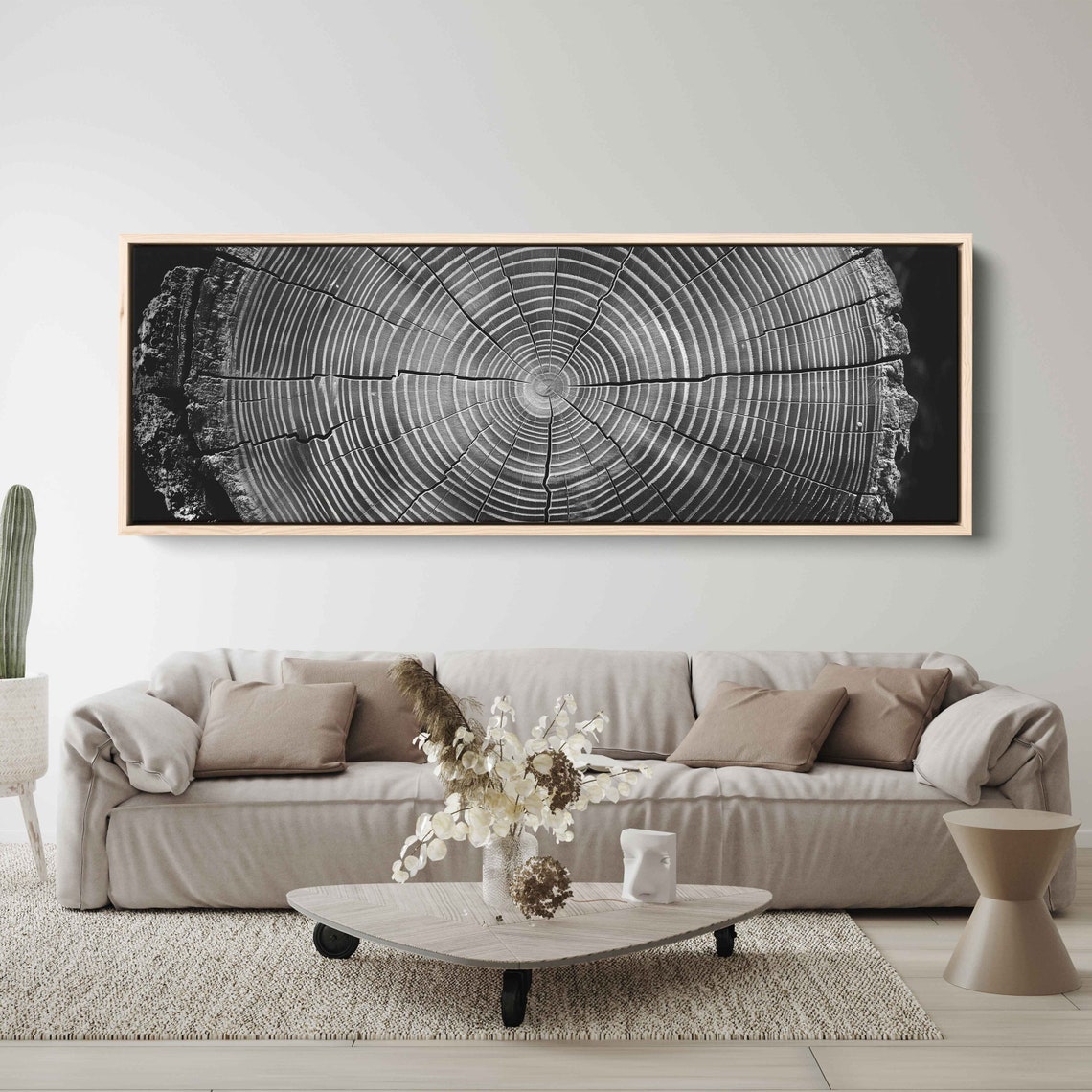 Tree Trunk Cross Section Growth Rings Black White Photo Art Print - Image 3