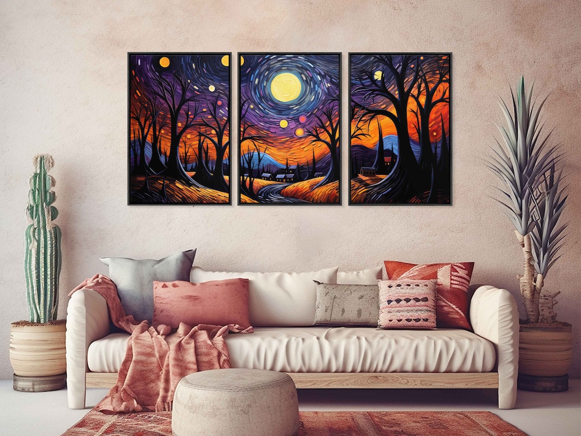 Van Gogh-Inspired Starry Night Halloween Art Print - Image 3
