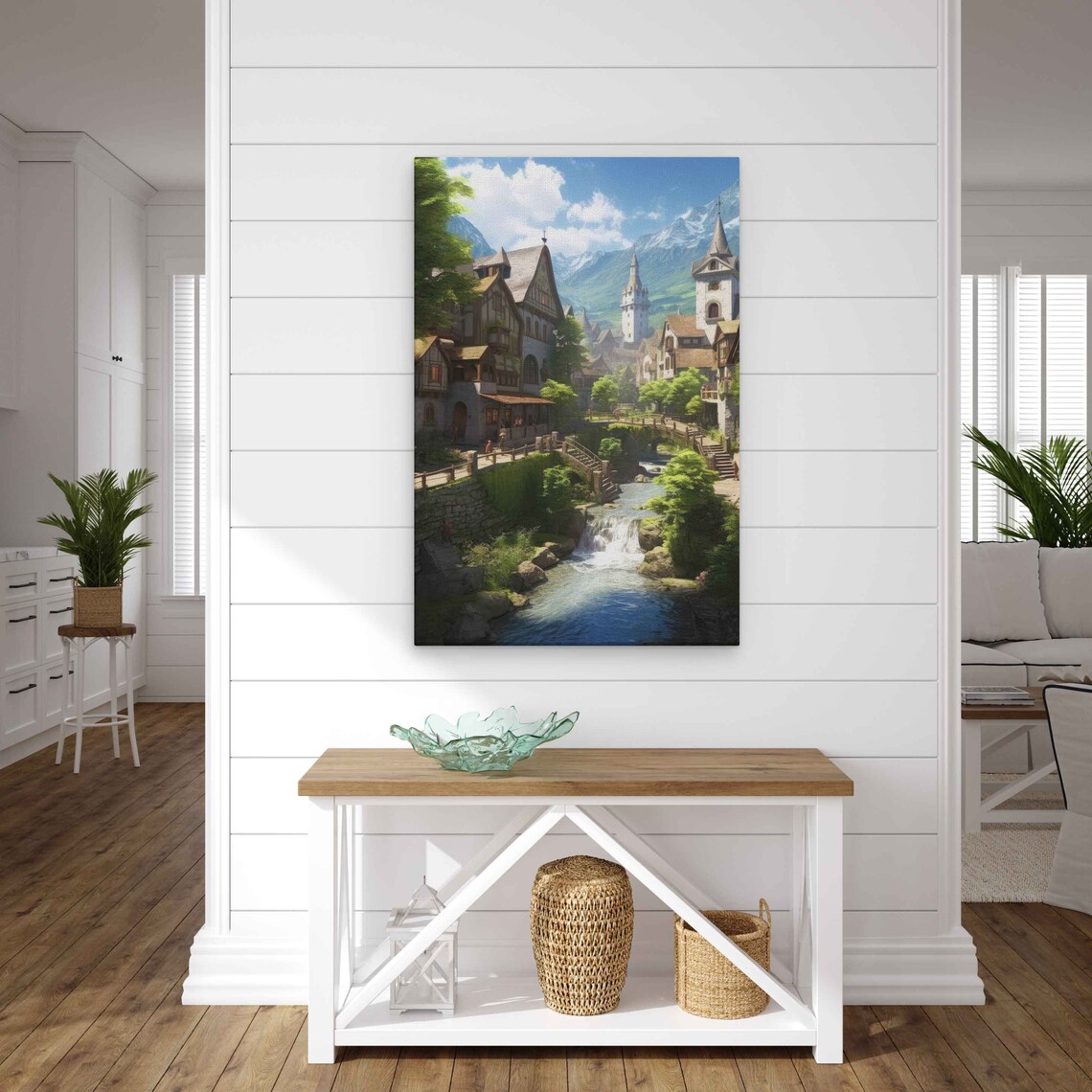 Medieval Fantasy Village Waterfall Mountain Old Town Wall Art Poster - Image 2