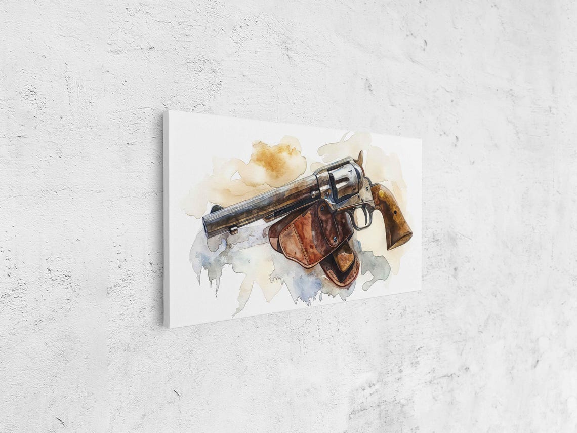 Western Revolver With Leather Holster Watercolor Gun Art Print - Image 4