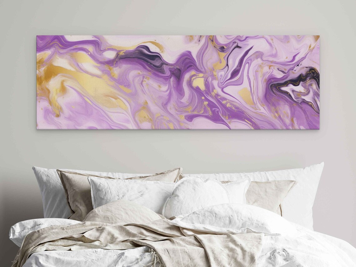 Vibrant Purple Gold Panoramic Marble Swirl Abstract Wall Art Poster - Image 4