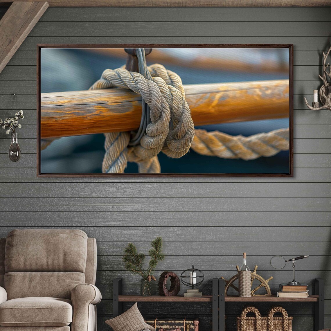 Sailors Rope Knot Wrapped Around Wooden Rail Close Up Nautical Poster - Image 3